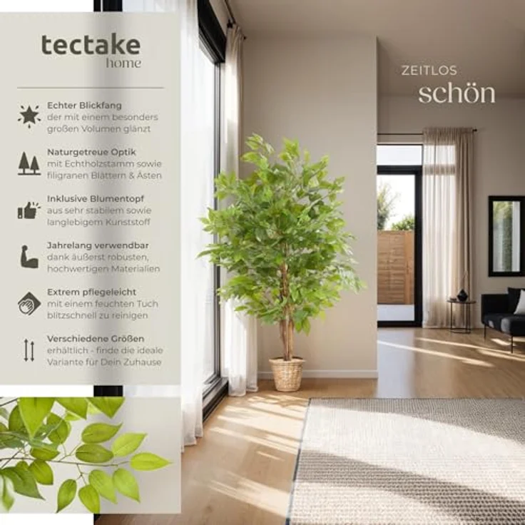 tectake® Ficus künstliche Zimmerpflanzen, Kunstblumen wie echt, Deko für alle Räume, Fake Plant, 120 cm – Bild 2