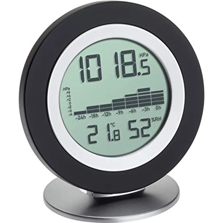 TFA Cosy Baro, Funk-Wetterstation mit digitalem Barometer, Thermometer und Hygrometer, Schwarz, SmartHome-fähig