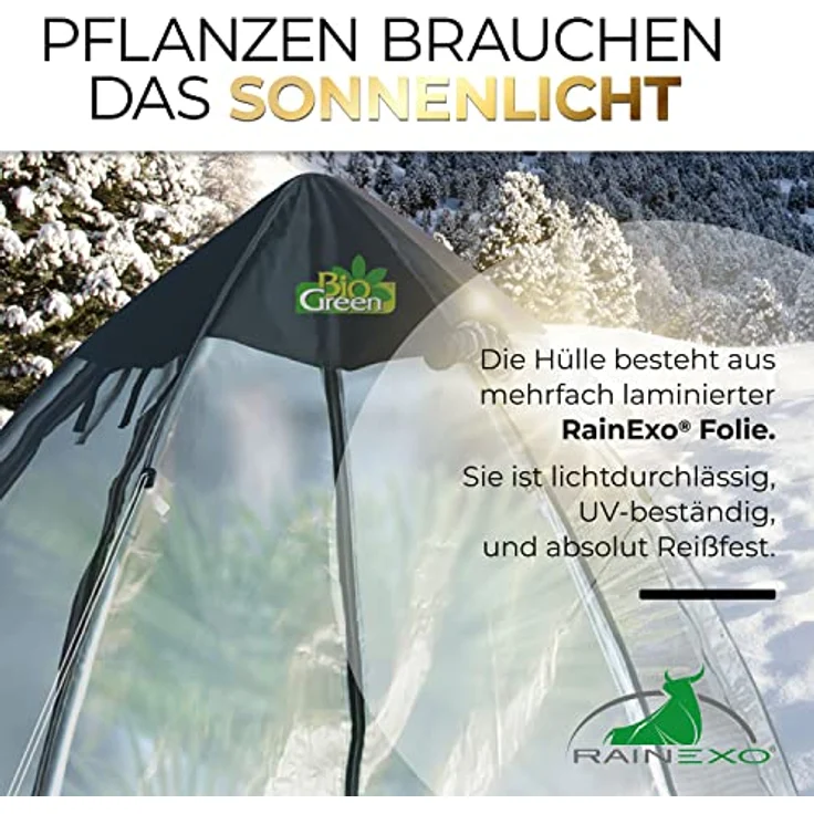Bio Green Tropical Island Breeze XL, Überwinterungszelt aus hochwertiger RainExo-Folie mit 2 großen Belüftungsöffnungen, H 280 x Ø 340 cm – Bild 3