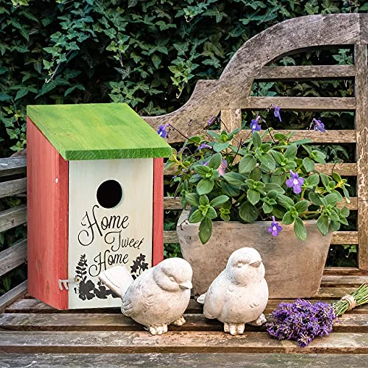 Relaxdays Nistkasten, Kleinvögel, Aufschrift Home sweet Home, Holz, hängend, Deko, HBT: 21,5 x 12 x 15,2 cm, rotgrün – Bild 5