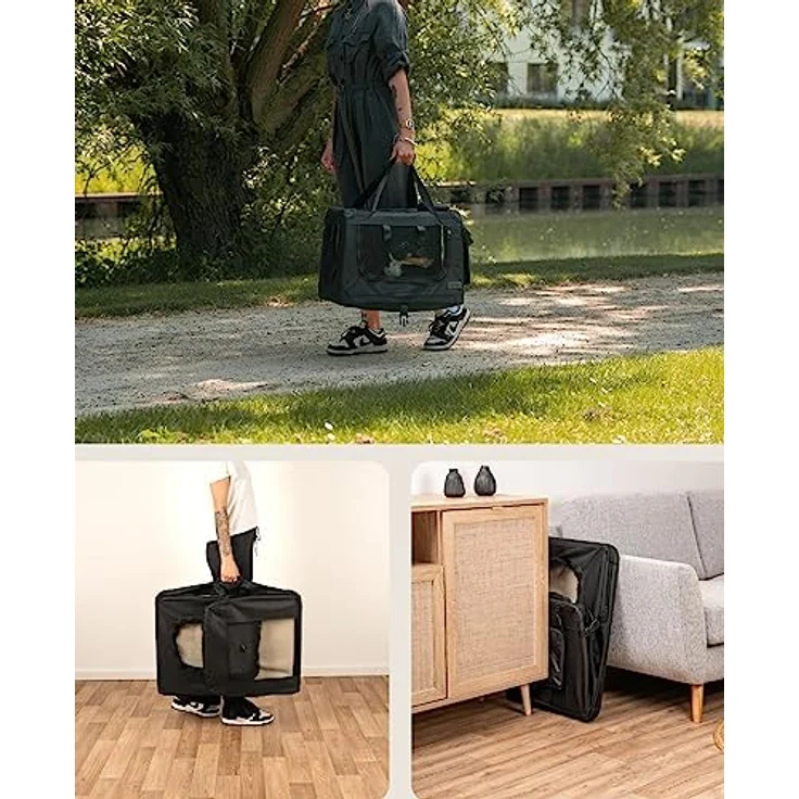 lionto Hundetransportbox Hundetasche Hundebox faltbare Kleintiertasche, (S) 50x34x36 cm schwarz – Bild 3