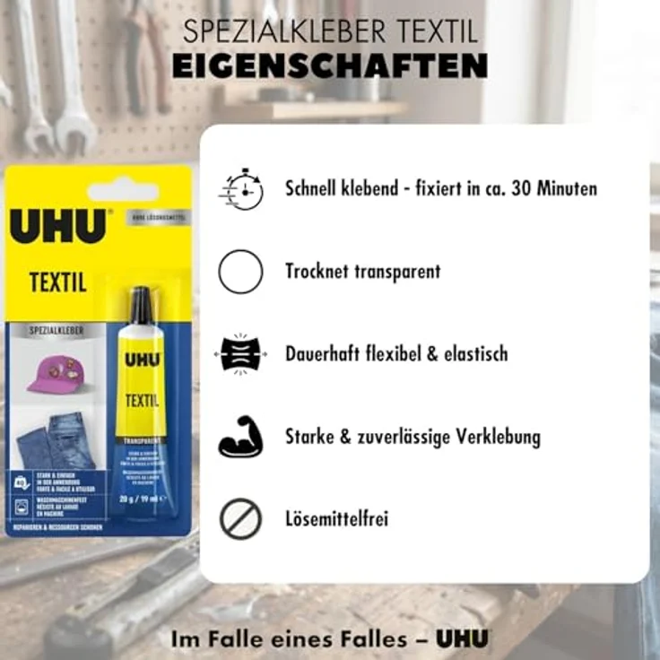 UHU 48665 Spezialkleber, Textilien, Tube mit 20 g – Bild 3