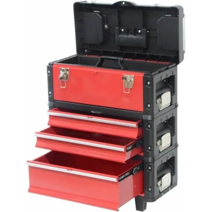 Defpro Stapelbarer modularer Werkzeugwagen, 3-teilig, mehrfarbig, 54 x 32 x 65 cm