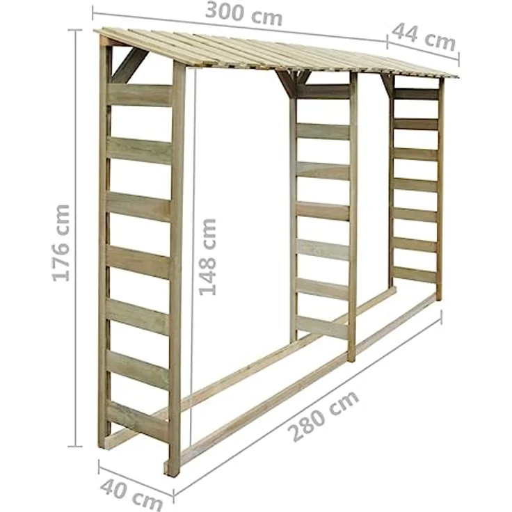 vidaXL Kiefer KDI Brennholzregal 300x44x176 cm Holzunterstand Kaminholzregal – Bild 4