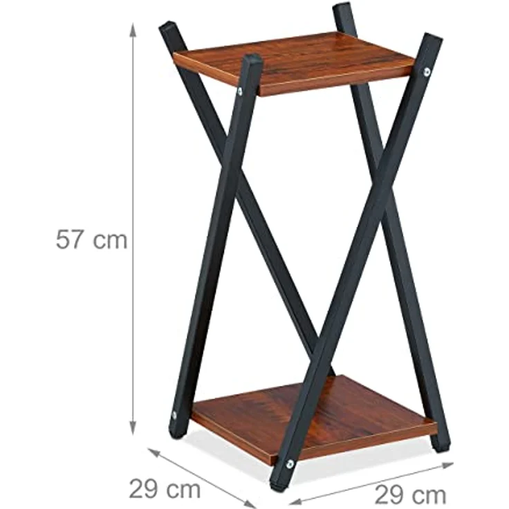Relaxdays Blumenständer, 2 Etagen in Holzoptik, Metall, MDF, moderner Blumenhocker, 57 x 29 x 29 cm, schwarz/Dunkelbraun – Bild 4