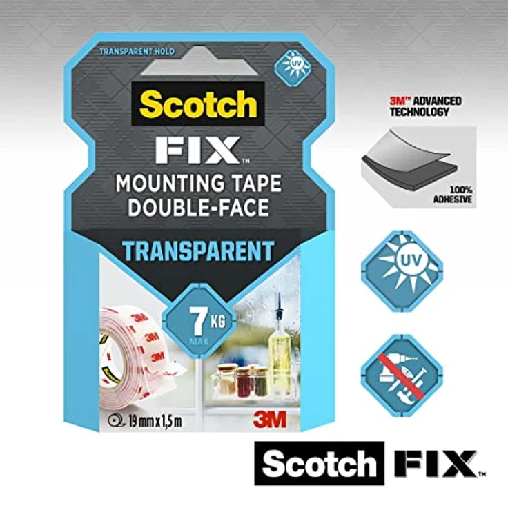 3M Scotch doppelseitiges Montageklebeband, 19 mm x 5 m – Bild 2
