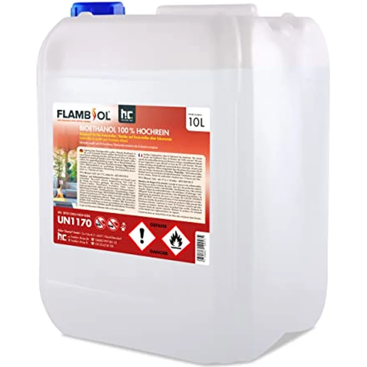 Höfer Chemie 90 L FLAMBIOL® Bioethanol 99,9% Hochrein (9 x 10 L) für Ethanol Kamin, Ethanol Feuerstelle und Bioethanol Kamin – Bild 2