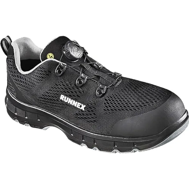 Runnex Sicherheitsschuhe S1PS-ESD-Halbschuhe atop FlexStar, Schwarz/Grau, mit Atop-Schnellverschluss, Alu-Zehenschutzkappe und rutschhemmender Sohle