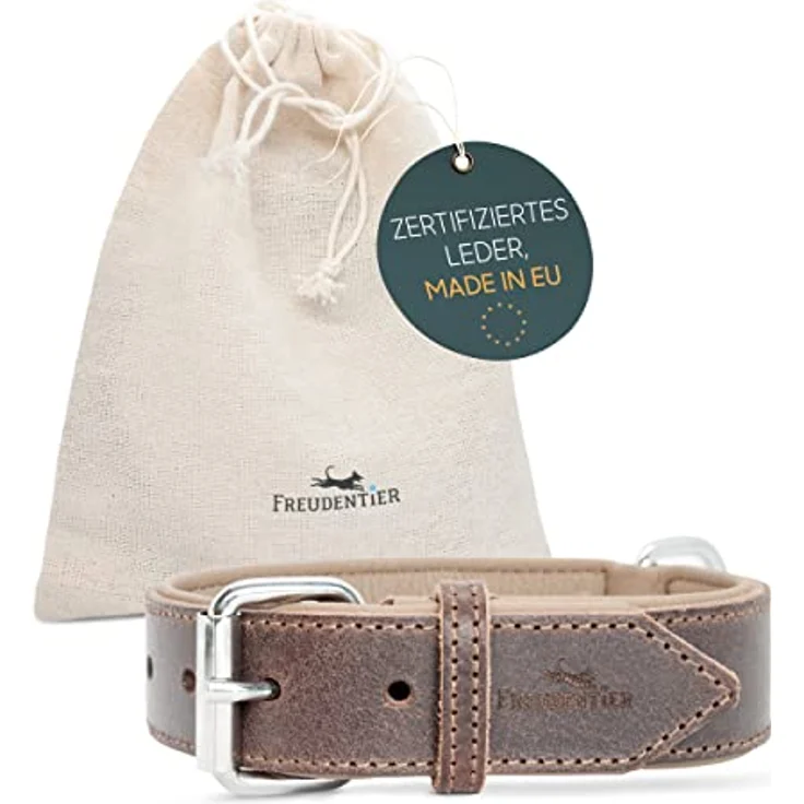 FREUDENTIER® Hundehalsband aus Leder, Made in Holland, gefüttert & super komfortabel, hochwertiges breites Lederhalsband aus zertifiziertem Vollnarbenleder, Model Amstelpark (25.5-33.5cm Halsumfang) – Bild 1