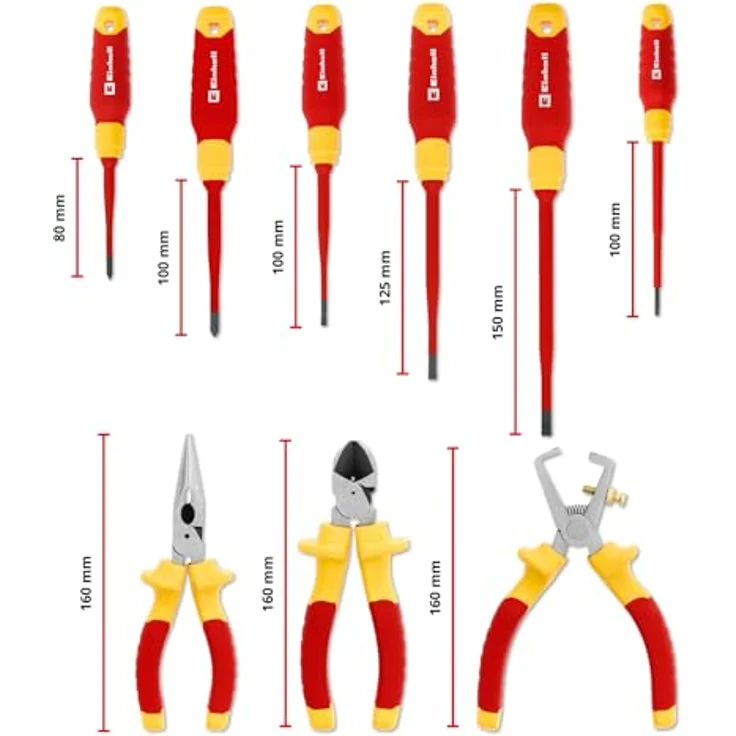 Einhell Werkzeugkoffer VDE Werkzeug-Set 9-tlg. mit isolierten Schraubendrehern und Zangen, rot-gelb, Carbon-Optik – Bild 10