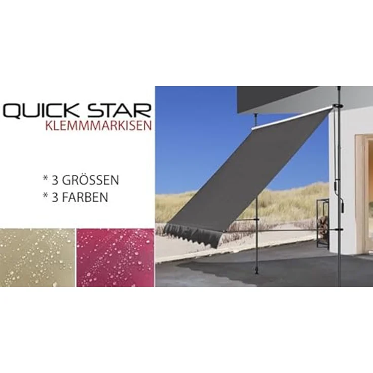 QUICK STAR Ersatzdach für Klemmmarkise 300x130cm, Bordeaux, 100% Polyester, einfache Montage, volanthöhe 18 cm – Bild 8