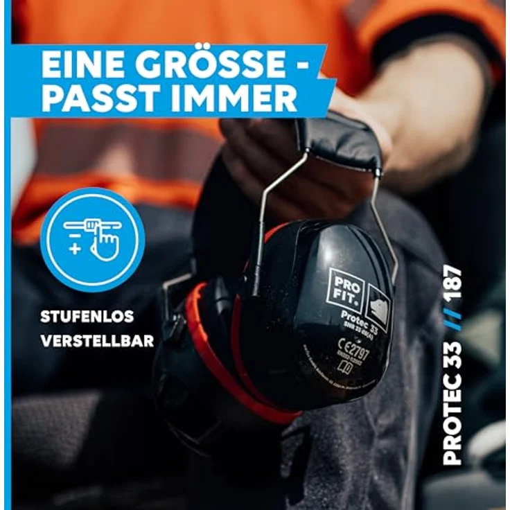 PRO FIT by Fitzner Protec 33 Kapselgehörschutz, verstellbar, niedriger Anpressdruck, Schwarz/Rot, SNR 33 dB(A) – Bild 6