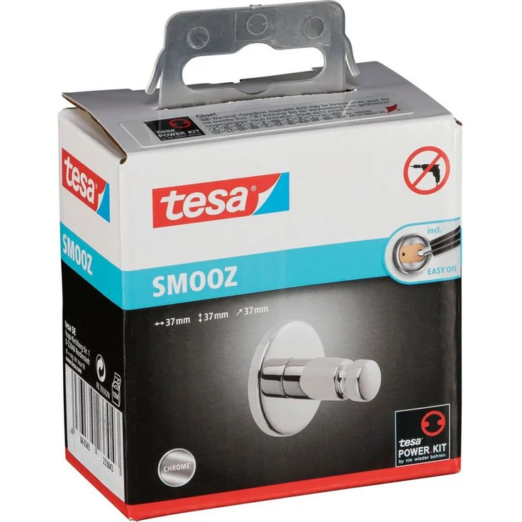 tesa Befestigungsanker Smooz Klebehaken 40318, verchromt, rundes Design mit Zubehör