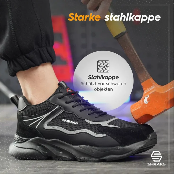 Shraks Moda Sicherheitsschuhe, Bequemer Arbeitsschuh mit Stahlkappe, rutschfest und ISO 20345 zertifiziert, wasserabweisend