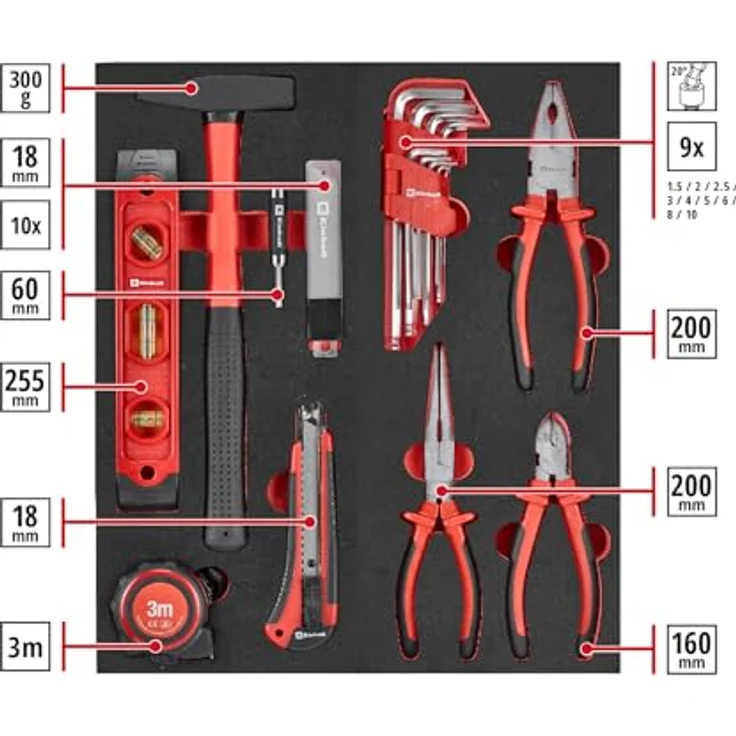 Einhell Werkstattwagen 149-tlg., inkl. 70 Bits, 11 Ringgabelschlüssel und Zangen, kugelgelagerte Schubladen, abschließbar, mobil – Bild 2