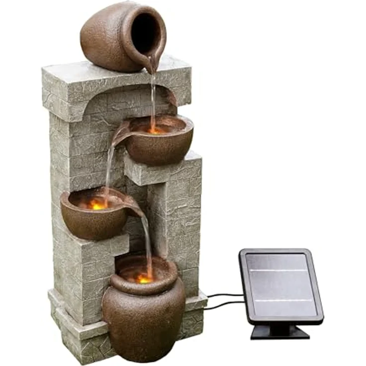 Teamson Home Gartenbrunnen „Cascading Bowls“, solarbetrieben mit LED, Polyresin braun, 72 cm – Bild 5