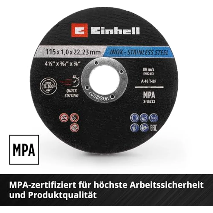 Einhell Trennscheiben Metall, 50-tlg., Ø 115 mm, MPA-zertifiziert, für Edelstahl, Stahl und Blech, leichtes Schneiden, in Dose – Bild 4