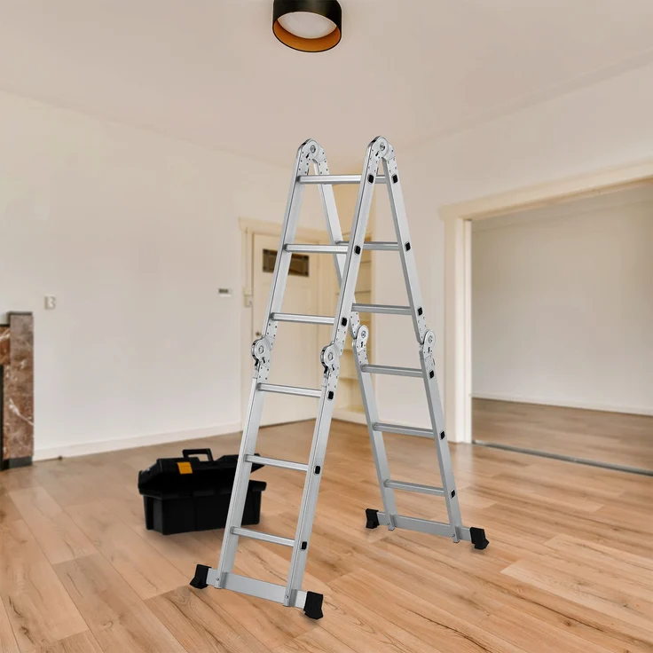Juskys Aluminium Multifunktionsleiter 3x4 Stufen - 3,6 m Länge klappbar – Leiter 4-teilig bis 150 kg - Gelenkleiter Klappleiter Stehleiter Aluleiter – Bild 2