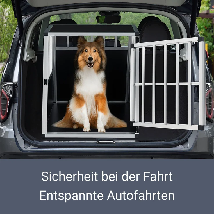 Juskys Alu Hundetransportbox L-X - 65×91×69 cm – Auto Hundebox robust & pflegeleicht – Gittertür verschließbar – Aluminium Reisebox für Hunde – Bild 3