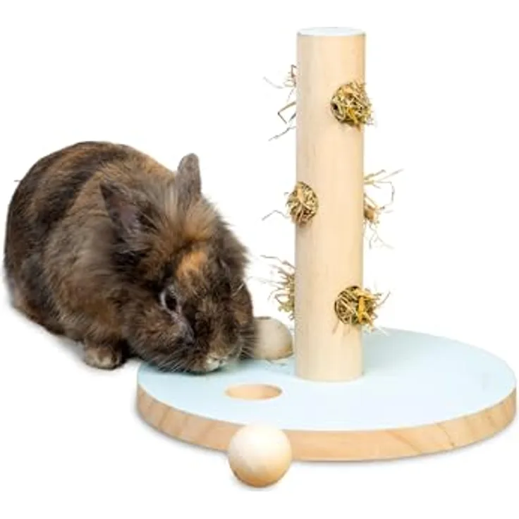 Beeztees Spielturm Hayra, Tier-Intelligenzspielzeug für Nager aus Holz, mint mit Snack-Ball und Heufüllöffnung