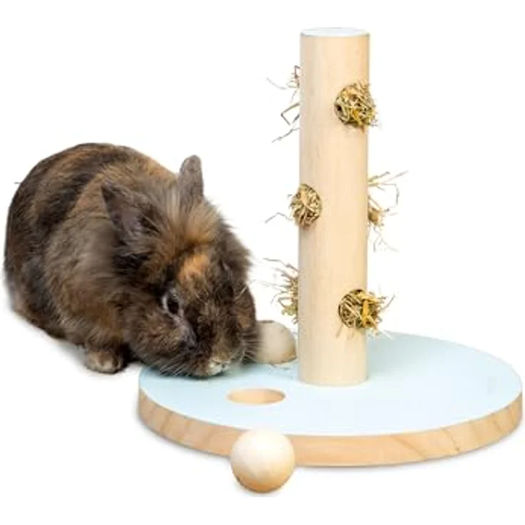 Beeztees Spielturm Hayra, Tier-Intelligenzspielzeug für Nager aus Holz, mint mit Snack-Ball und Heufüllöffnung – Bild 1