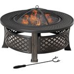 Outsunny Feuerschale mit Schürhaken Funkenschutz Feuerkorb Feuertisch rund Feuerstelle für Garten Camping BBQ Stahl Schwarz 81 x 81 x 50 cm