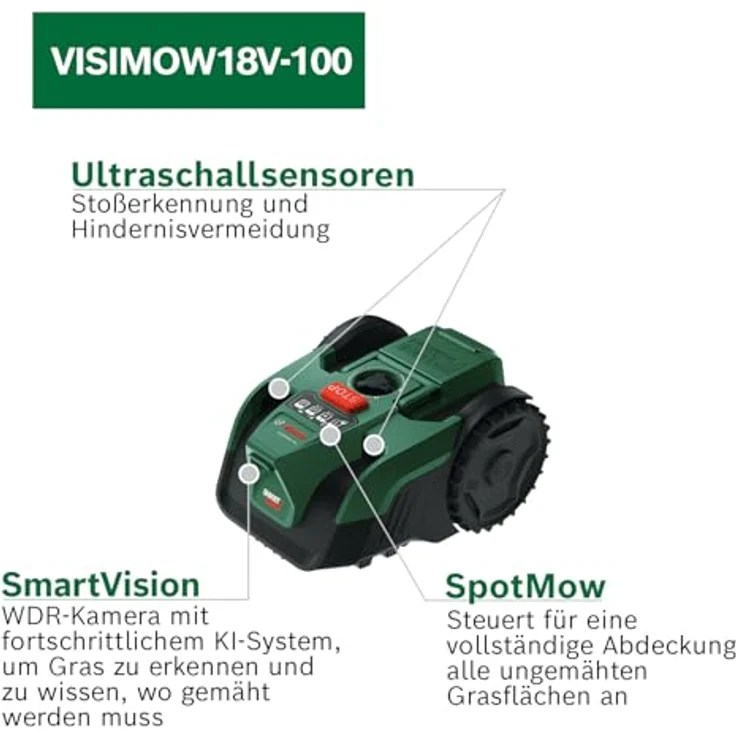 Bosch Mähroboter VisiMow 18V-100 Solo, intelligenter Rasenmäher für Flächen bis 100 m² mit SpotMow-Funktion und einstellbarer Schnitthöhe 20 mm - 60 mm – Bild 5
