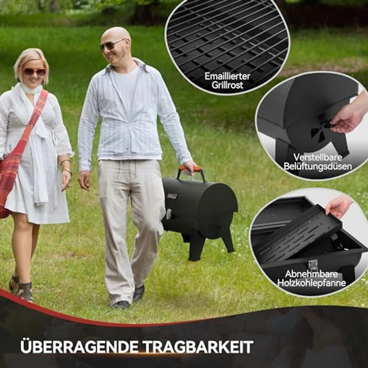 Royal Gourmet Tragbarer Holzkohlegrill mit doppelseitigen Kochbereichen, 44x31,8 cm Grillfläche, Schwarz – Bild 5