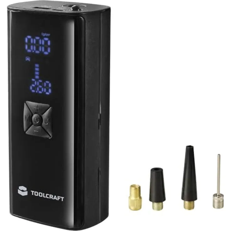 TOOLCRAFT TO-8698626 Kompressor TO-ACP-200 10 bar Automatische Abschaltung, Digitales Display, Blinklicht, mit Powerban