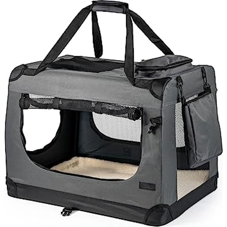 lionto Hundetransportbox Hundetasche Hundebox Faltbare Kleintiertasche, (XXL) 90x61x65 cm grau – Bild 1