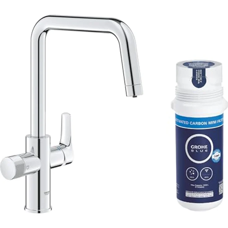 Grohe Blue Pure Start Starter Set, Küchenarmatur mit Mini Aktivkohlefilter und separatem Griff für gefiltertes Wasser - Chrom – Bild 1