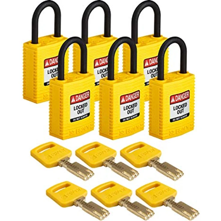 Brady SafeKey Nylon Lockout-Vorhängeschloss - kompakt Mit Nylon Bügel 25.00 mm Gelb KD - Verschiedenschließende Schlösser 6 Stück – Bild 1