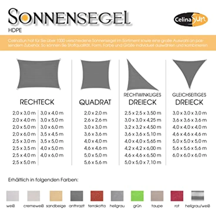 CelinaSun Sonnensegel inkl Befestigungsseile Premium HDPE wetterbeständig atmungsaktiv Dreieck gleichseitig 3 x 3 x 3 m anthrazit – Bild 4