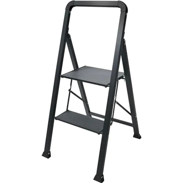 Steinbach Trittleiter 2 Stufen, stabile Konstruktion aus Stahl und Aluminium, schwarz, 42,50 cm