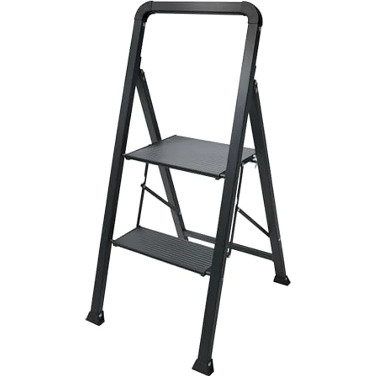 Steinbach Trittleiter 2 Stufen, stabile Konstruktion aus Stahl und Aluminium, schwarz, 42,50 cm – Bild 1