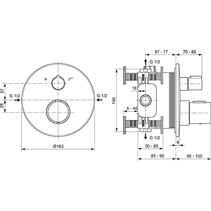 Ideal Standard Badethermostat Ceratherm T100, Unterputz, DVGW, Silk Black, mit Heißwassertemperaturbegrenzer und Anti-Kalk-Funktion – Bild 5