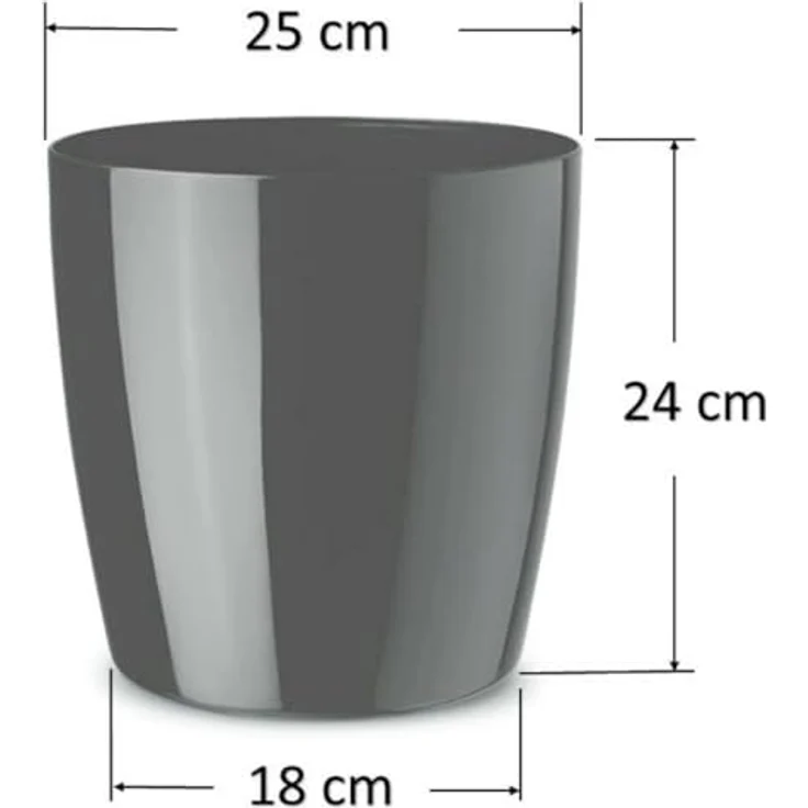 Floralo Teramo Übertopf 25cm Durchmesser x 24cm hoch anthrazit, glänzend, in den Boden eingelassene Rollen, silber, grau – Bild 3