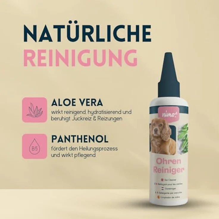 nimo® Ohrenreiniger für Hunde, Katzen & Haustiere mit Aloe Vera & Panthenol, natürliche Reinigung gegen Juckreiz, Entzündungen & Ohrenschmalz, minimiert Kopfschütteln – Bild 5