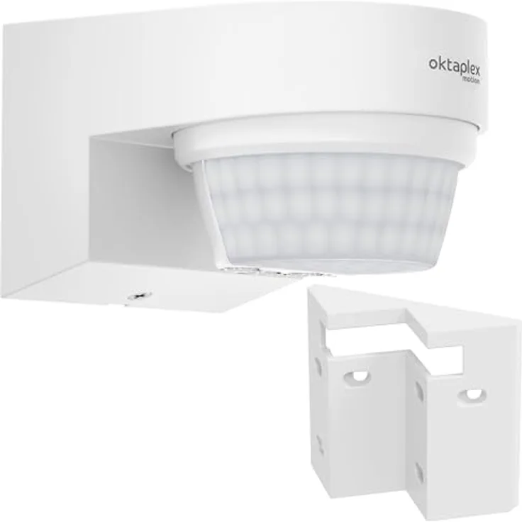 Oktaplex lighting Eva Bewegungsmelder, Außen-IP65, 240 Grad, 14 m Infrarot Sensor mit Eckhalterung, weiß