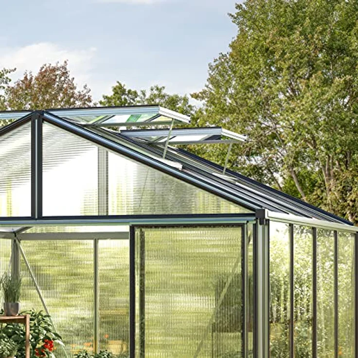 GFP Gewächshaus Asteria 25 Premium 311x534 cm mit integriertem Fundament 16 mm Doppelstegplatten, Farbe Aluminium Natur - Made in Austria – Bild 4