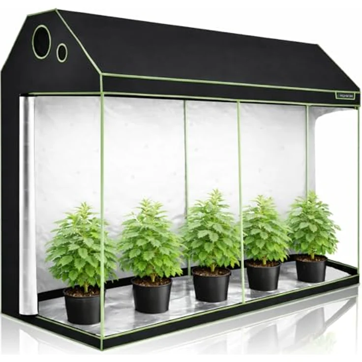 HIGHWERK MyHomeGrow Growzelt 240 x 120 x 180 cm, lichtdicht schwarz-grün, für Dachschräge, mit wasserdichtem Bodeneinsatz und 95% Lichtreflektion – Bild 5