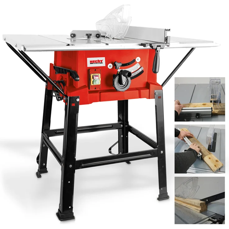 HECHT 8254 Tischkreissäge mit Gestell, 2000W Motor, 2 x 254 mm Ø Sägeblatt, Tischverbreiterung & Schiebestock