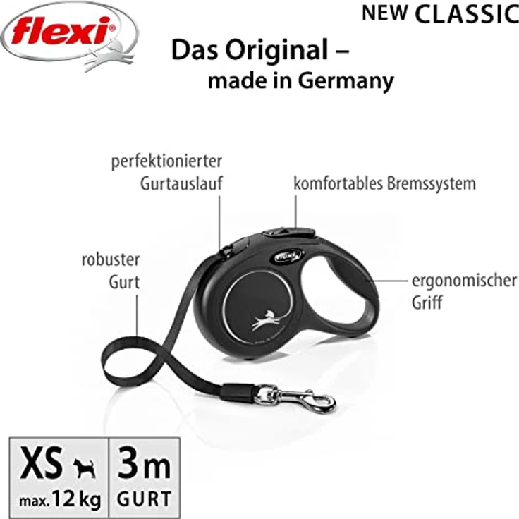 flexi New CLASSIC Gurt-Rollleine schwarz XS – 3m – Bild 3