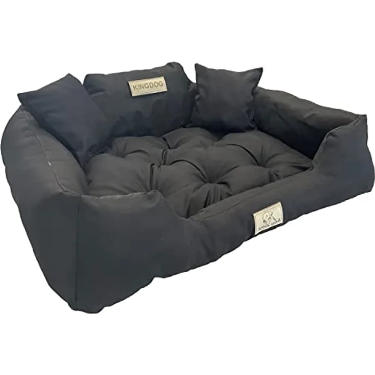 KingDog Hunde- und Katzenbett mit Zwei Kissen Hundekissen Hundekorb Haustierbett Waschbar Wasserdichtes PVC-Material (M 75x65cm, Schwarz)