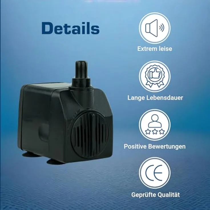 KERRY Wasserspiel-Pumpe KEP450L 12V – 450 L/H | nur 5 Watt | 7m Kabel | 80 cm Förderhöhe | Teichpumpe | Wasserpumpe | Aquariumpumpe | Zimmerbrunnen-Pumpe, Schwarz – Bild 4