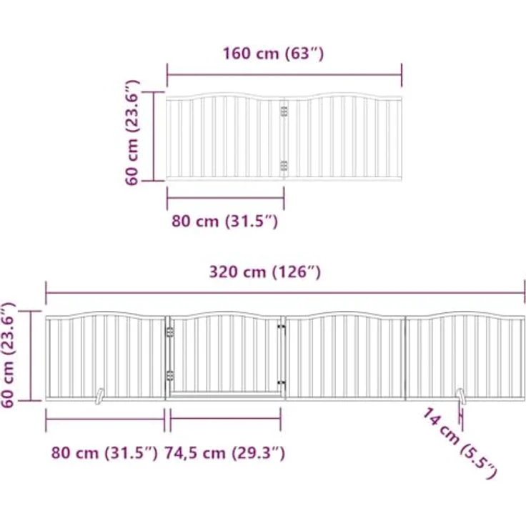 vidaXL Hundetor mit Tür 8-TLG., Absperrgitter Hunde, Freistehendes Haustiertor Hundegitter Schwarz 640cm Pappelholz – Bild 3