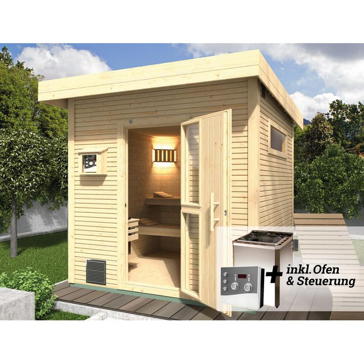 Weka Design-Saunahaus 'Kuopio' natur, mit 9 kW BioS-Ofenset, analoger Steuerung 238 x 238 x 253 cm