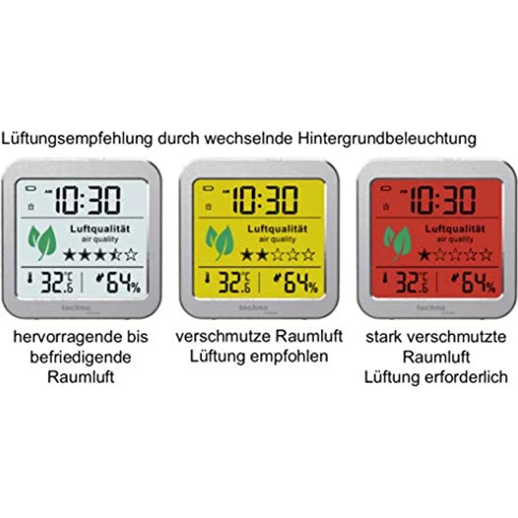 technoline WL1020 Luftgütemonitor zur Überwachung der Raumluftqualität, Nachfolger des WL1005, Temperaturanzeige, Luftfeuchteanzeige, Alarm bei schlechter Luftqualität, silber, weiß – Bild 4