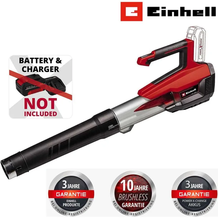 Einhell Akku-Laubbläser GP-LB 18/200 Li E-Solo, 18V, BL Motor, Power X-Change, PurePOWER Brushless, Wandhalterung, ergonomisch (Li-Ion, Rot)