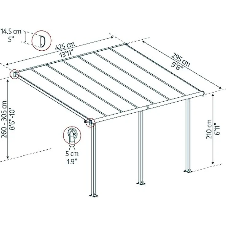 Canopia by Palram Terrassenüberdachung Alu Olympia 3X4.25 Polycarbonat Hohlkammerplatten Pergola 425 x 295 cm Weiss zur Überdachung ihrer Terrasse – Bild 2